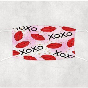 Women's Red Gold Sparkly Lips XO Valentine Design Face Mask